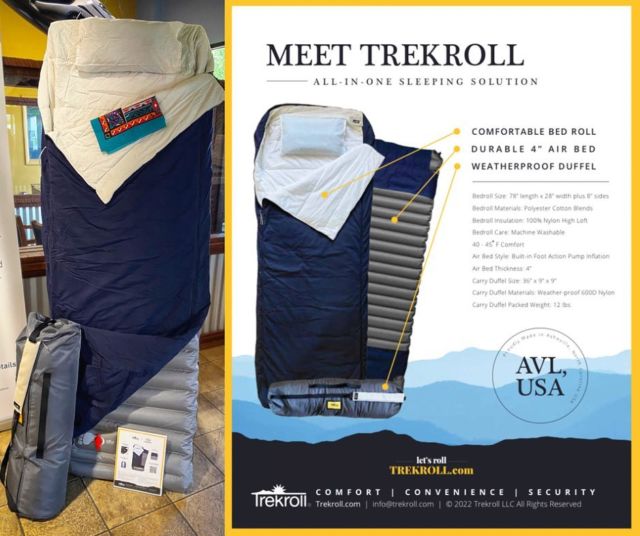 Congratulations to @outdoorgearbuilderswnc member and @mtnbizworks Waypoint Cohort 3 Graduate, @trekroll, on their new, local partnership with @prestigesubaru to share the joys of comfortable sleeping in the outdoors by pairing their all-in-one grab & go sleeping gear with Subaru's 2022 Outback Wilderness in the Adventure, Elevated campaign in Asheville, NC. 

Trekroll and Prestige Subaru both exhibited at the 2022 #getingearfest and both companies share an outdoors adventure marketing focus with products that elevate their user experiences, literally off the ground, and ideally expanding their access to the outdoors, whether it be finding a new campground, enjoying a music and arts festival, exploring on a road trip, visiting a campus or any adventure in between.

See a new Trekroll on display at the Prestige Adventure Center Showroom at 599 Tunnel Road in Asheville and at regional Subaru events, and enjoy a special discount when you use the code “PRESTIGE” at www.trekroll.com.

#madexmtns #trekroll #madeinasheville #outdoorgearbuilderswnc #prestigesubaru #subaru #adventureelevated