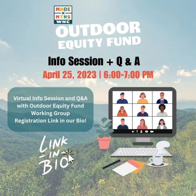 Do you need more information or do you have eligibility questions about the Outdoor Equity Fund? Register to attend the virtual information session this Tuesday, April 25th and let's get those questions answered! You'll have the chance to meet members of the Outdoor Equity Fund Working Group and get a more in depth look at the eligibility and scoring criteria, and learn how you can also be an advocate to help connect community members and groups with this important funding opportunity. Tap the link in our bio to go to the registration page!

#madexmtns #outdoorequityfund #wnc #wncmountains #westernnc #outdoors #wncoutdoors #ncoutdoors #outdoorequity #equity #outdoornc #outdooreconomy #westernnorthcarolina #funding