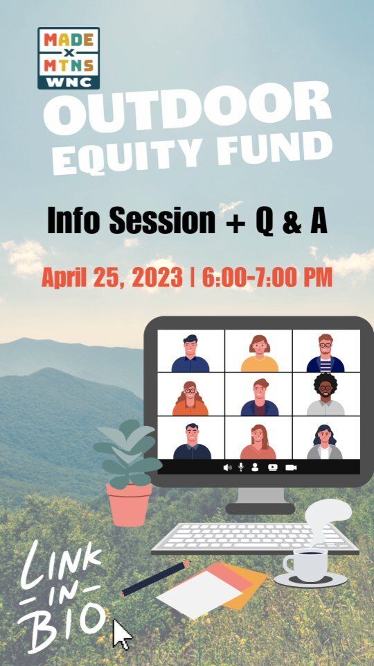 Mark your calendars and check the link in our bio to register! The Outdoor Equity Fund virtual info session is happening Tuesday, April 25th from 6-7pm EST. Bring your questions and ideas to connect directly with helpful suggestions and answers from Outdoor Equity Fund Group members.

Remember, this Fund is open to nonprofit, for profit, user groups and sole proprietors who are located in and operate outdoor activities in Western North Carolina. Check the county map to see the eligible area of funding at madexmtns.com/outdoor-equity-fund.

#madexmtns #outdoorequityfund #wnc #westernnc #funding #fundingopportunity #wncmountains #outdoornc #wncoutdoors #ncoutdoors #outdoorsforall #equityintheoutdoors #equityoutdoors