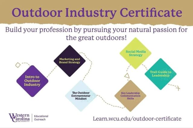 Check out this exciting upcoming educational opportunity at @western_carolina! 

WCU's Professional Outdoor Industry Certificate program provides skills, insight, knowledge, and networking opportunities to students and learners from a variety of backgrounds who are interested in a rewarding career or thriving business in the outdoor recreation industry. These specialized, easy-to-access workshops teach participants how to create real, lasting change in the current outdoor industry to mindfully foster a better future for the field. 

Learn more at: https://www.wcu.edu/engage/professional-enrichment/profdev/outdoor-industry-certificate.aspx (link in our bio!)

@wcuedoutreach #madexmtns #wnc #wcu #westernc #westerncarolinauniversity #outdoors #outdoorindustry #education #continuingeducation #outdooreducation